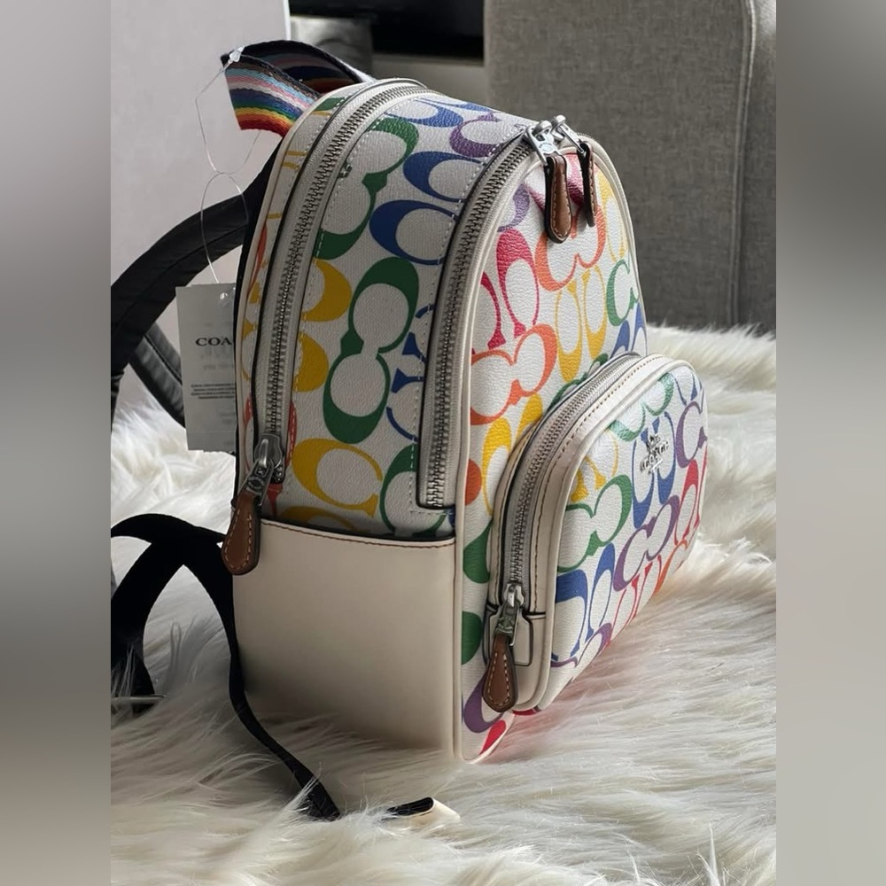 CK377- Coach Mini Court Backpack in Rainbow Signature Canvas - Picture 2 of 15